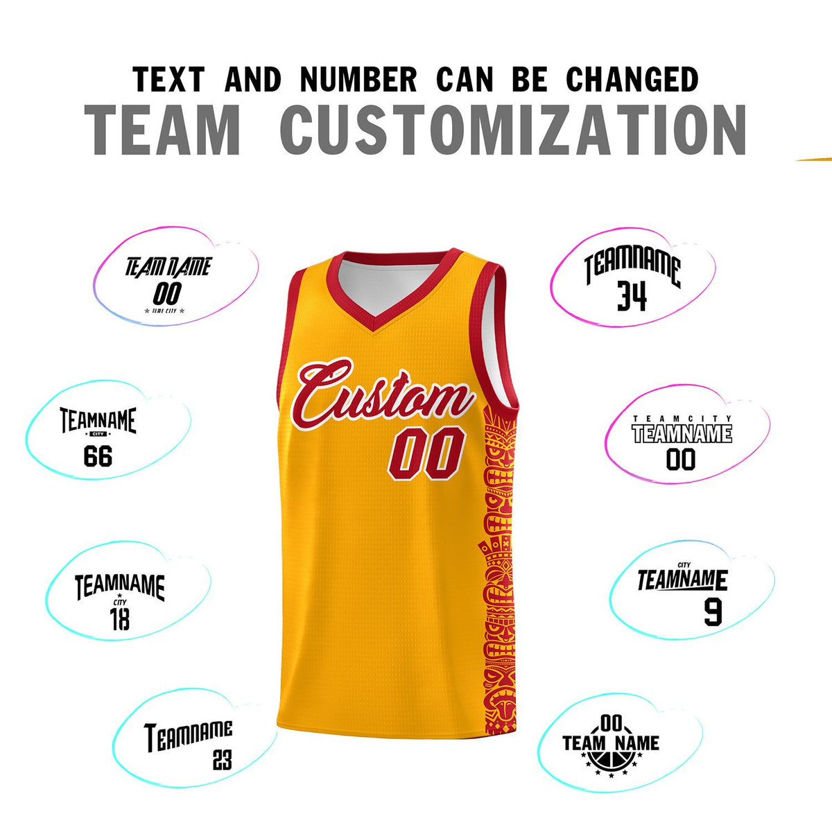 Custom Yellow Red Personalized Indians Pattern Sets Sports Uniform Basketball Jersey