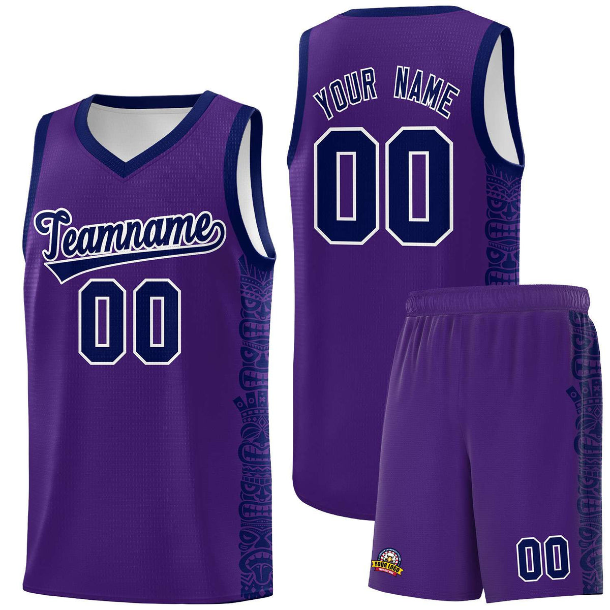 Custom Purple Navy Personalized Indians Pattern Sets Sports Uniform Basketball Jersey