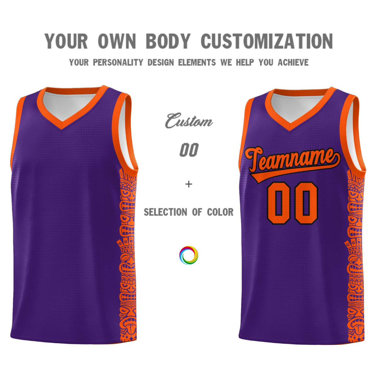 Custom Purple Orange Personalized Indians Pattern Sets Sports Uniform Basketball Jersey