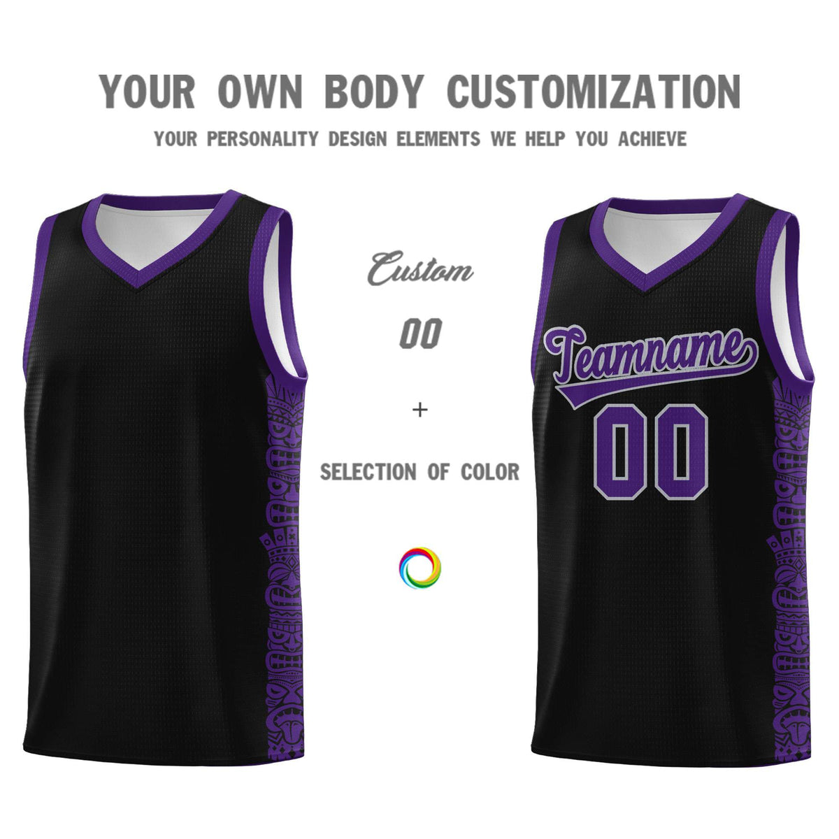 Custom Black Purple Personalized Indians Pattern Sets Sports Uniform Basketball Jersey