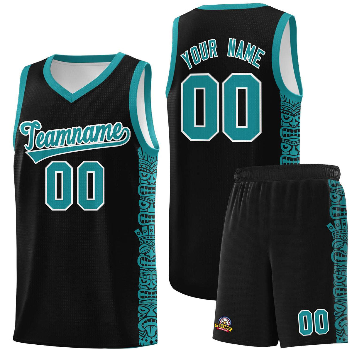 Custom Black Aqua Personalized Indians Pattern Sets Sports Uniform Basketball Jersey