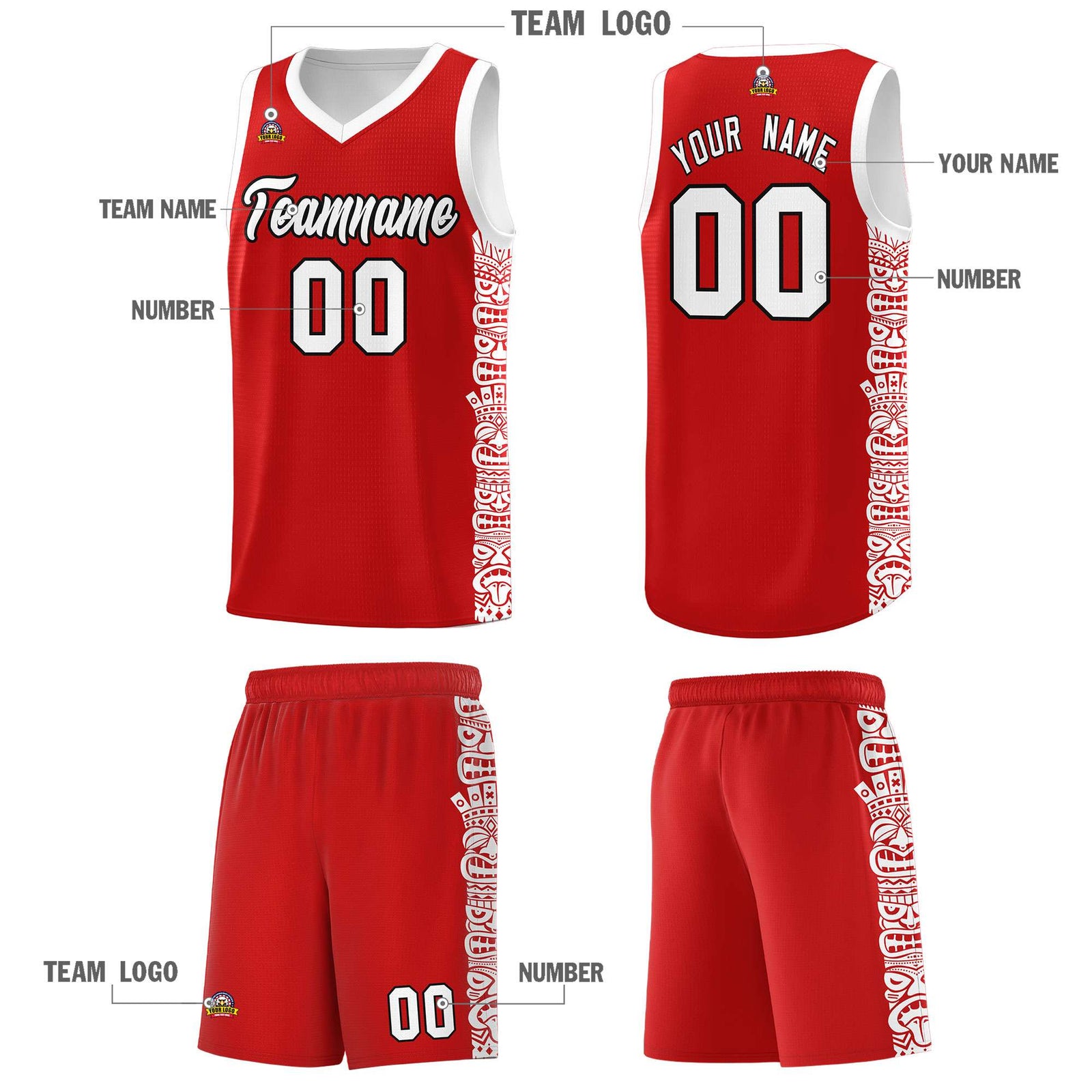 Custom Red White Personalized Indians Pattern Sets Sports Uniform Basketball Jersey