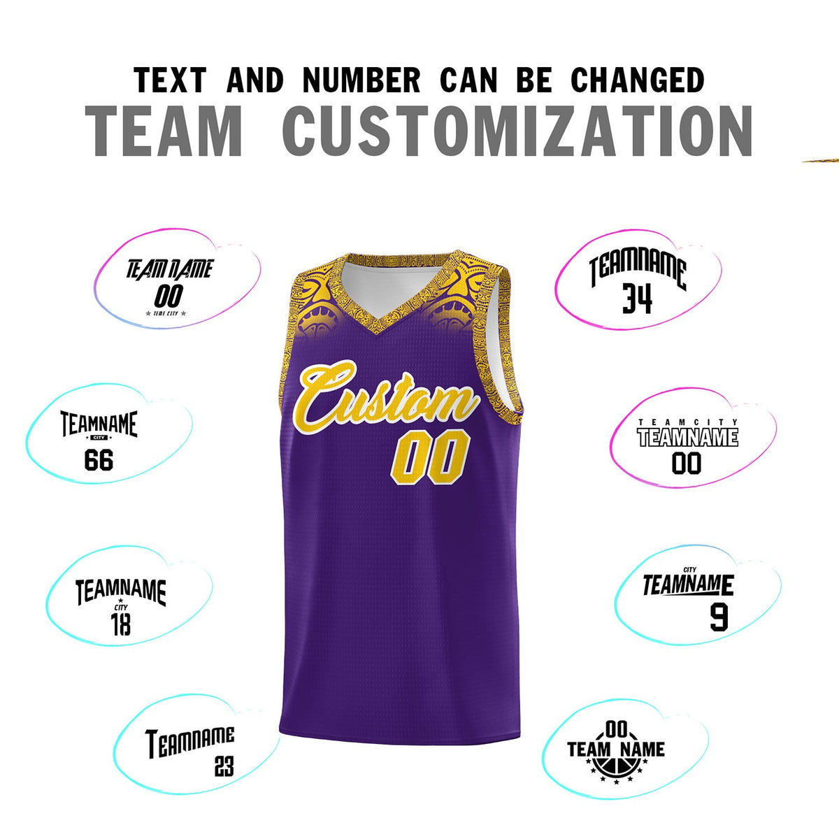 Custom Purple Gold Personalized Indians Print Sets Sports Uniform Basketball Jersey