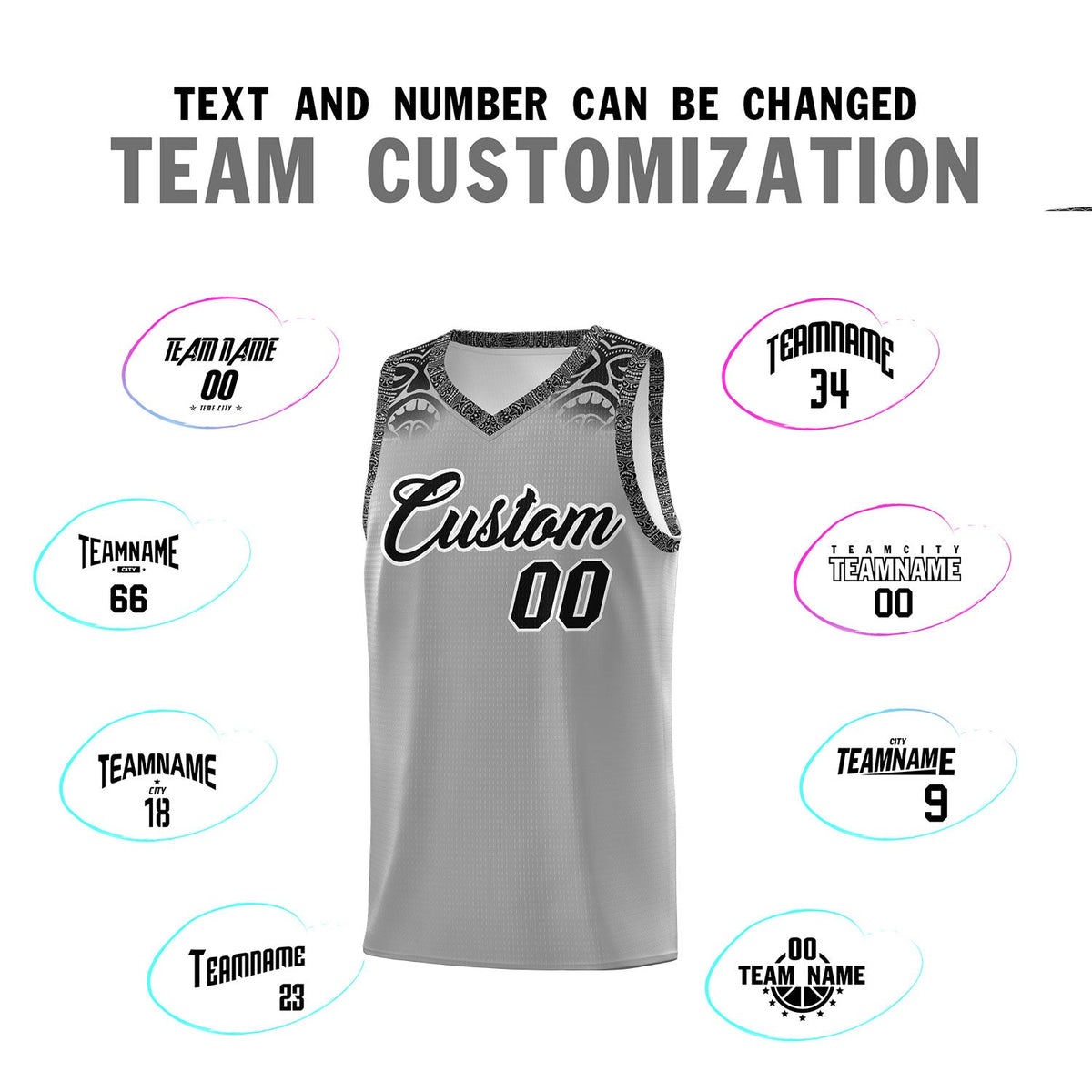 Custom Gray Black Personalized Indians Print Sets Sports Uniform Basketball Jersey