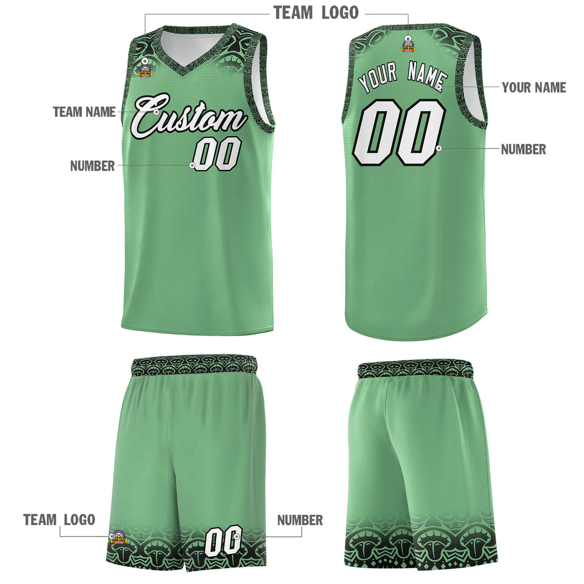 Custom Green Black Personalized Indians Print Sets Sports Uniform Basketball Jersey
