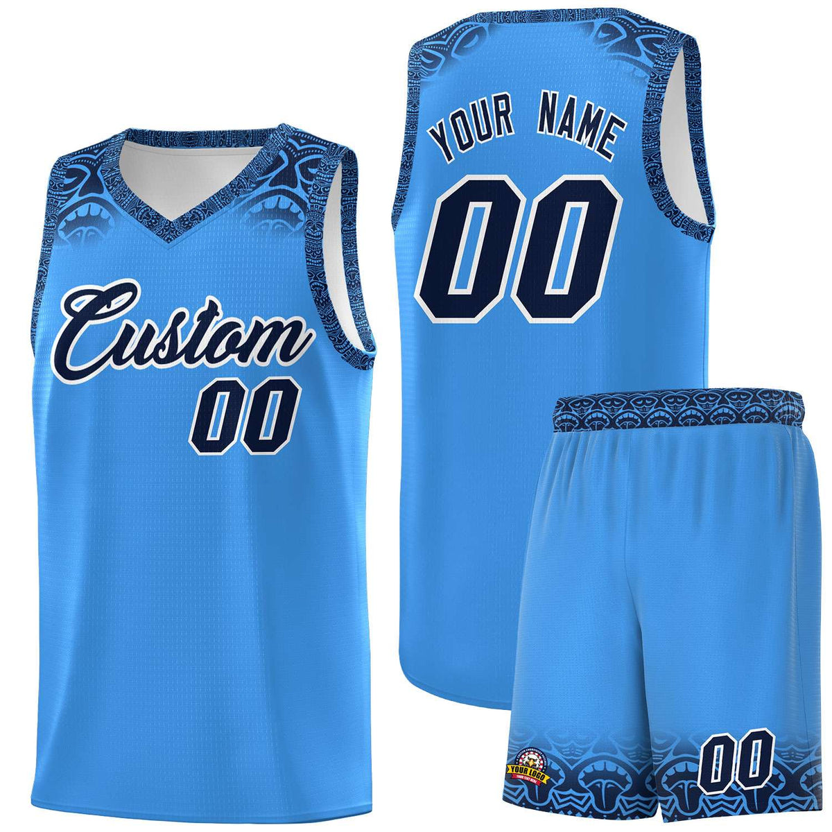 Custom Powder Blue Black Personalized Indians Print Sets Sports Uniform Basketball Jersey