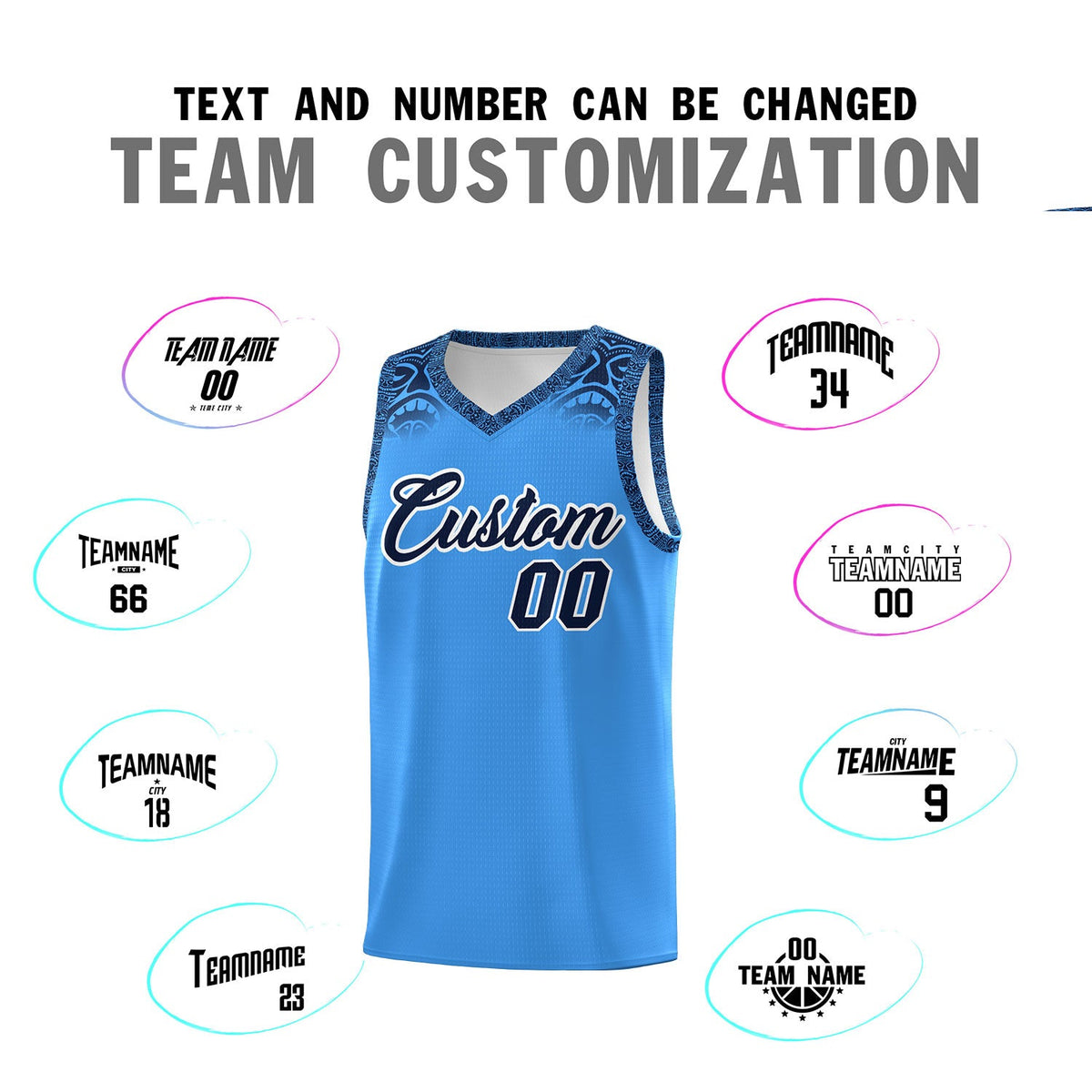 Custom Powder Blue Black Personalized Indians Print Sets Sports Uniform Basketball Jersey
