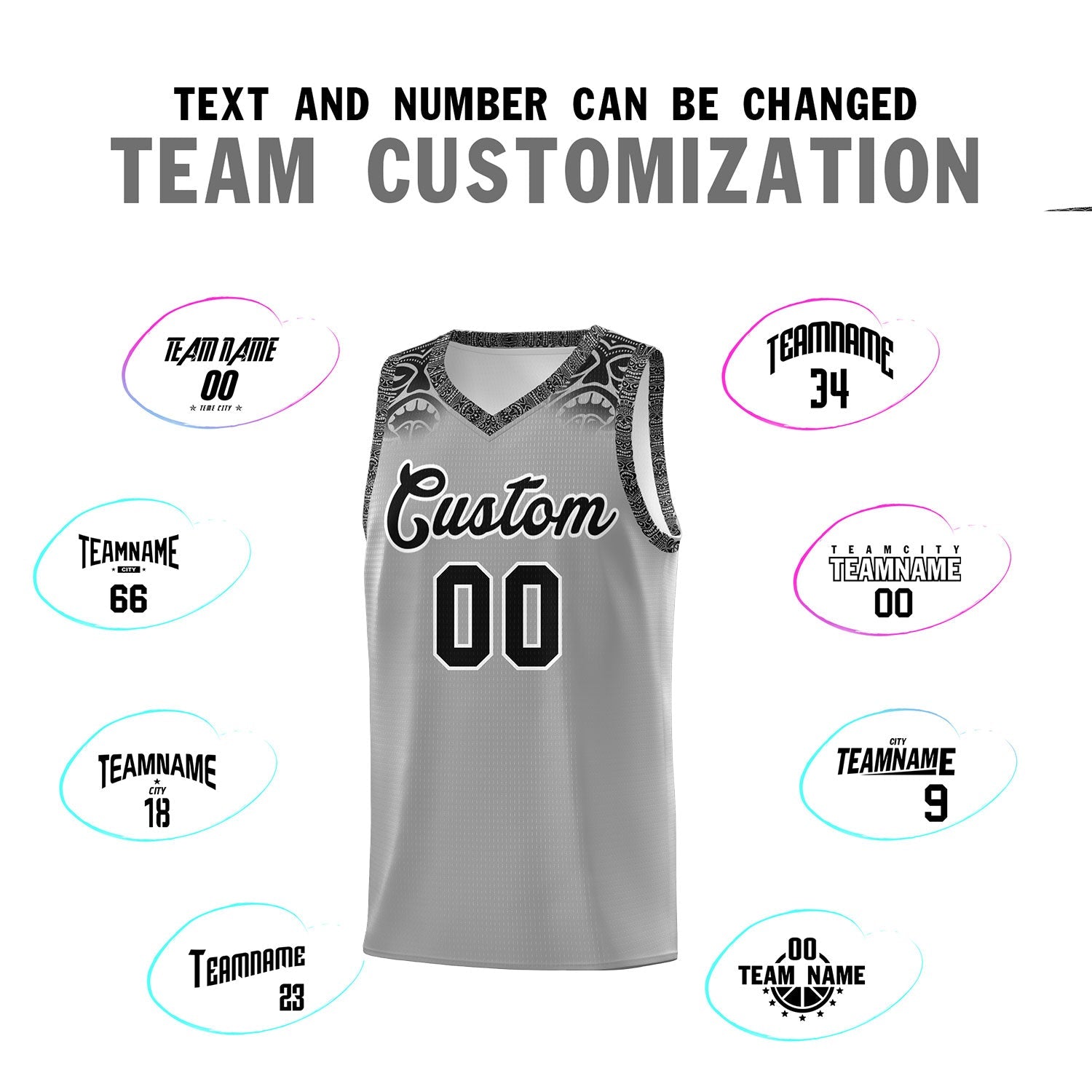 Custom Gray Black Personalized Indians Print Sets Sports Uniform Basketball Jersey