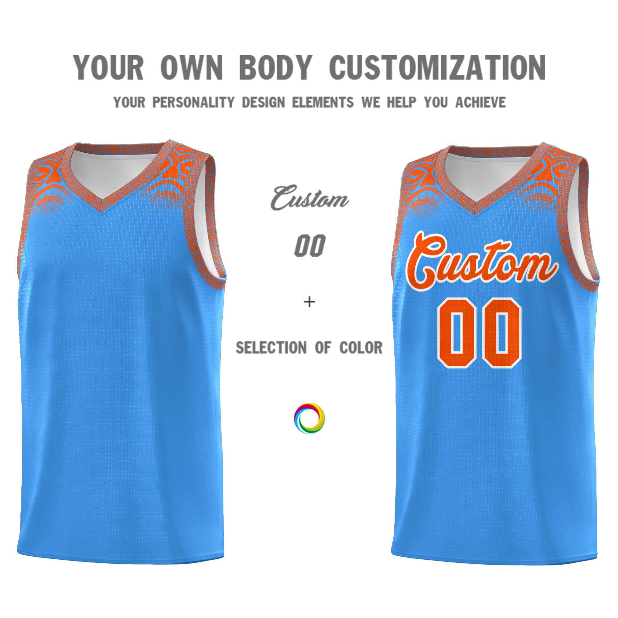 Custom Powder Blue Orange Personalized Indians Print Sets Sports Uniform Basketball Jersey