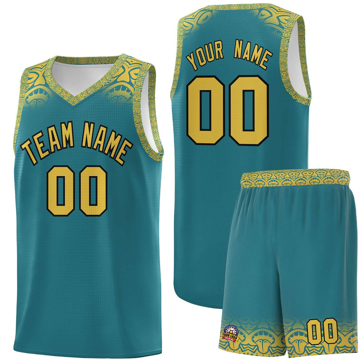 Custom Aqua Yellow Personalized Indians Print Sets Sports Uniform Basketball Jersey