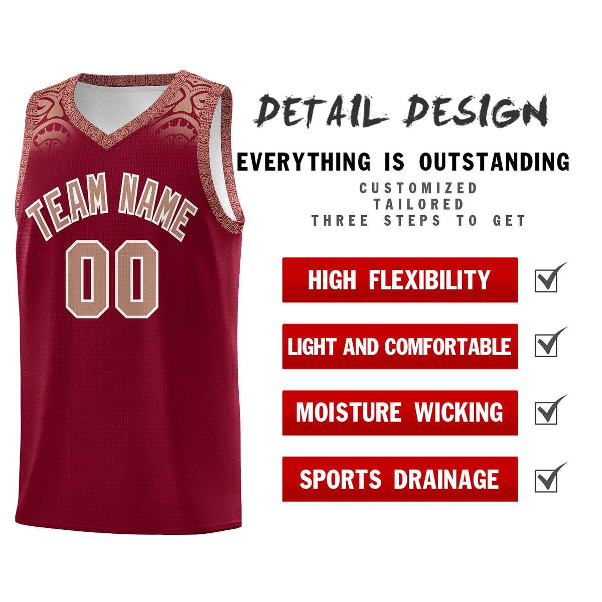Custom Crimson Teabrown Personalized Indians Print Sets Sports Uniform Basketball Jersey
