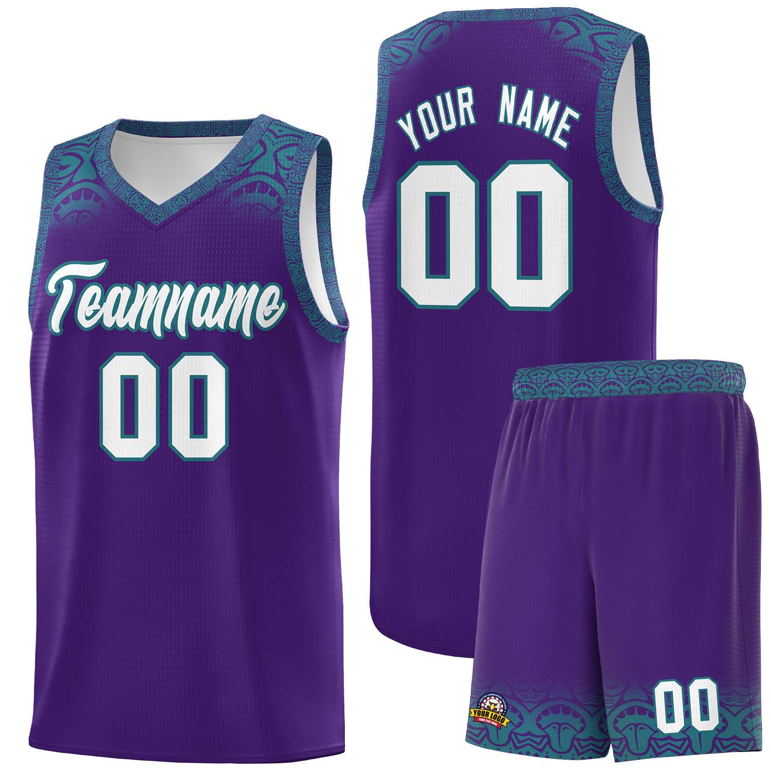 Custom Purple Aqua Personalized Indians Print Sets Sports Uniform Basketball Jersey