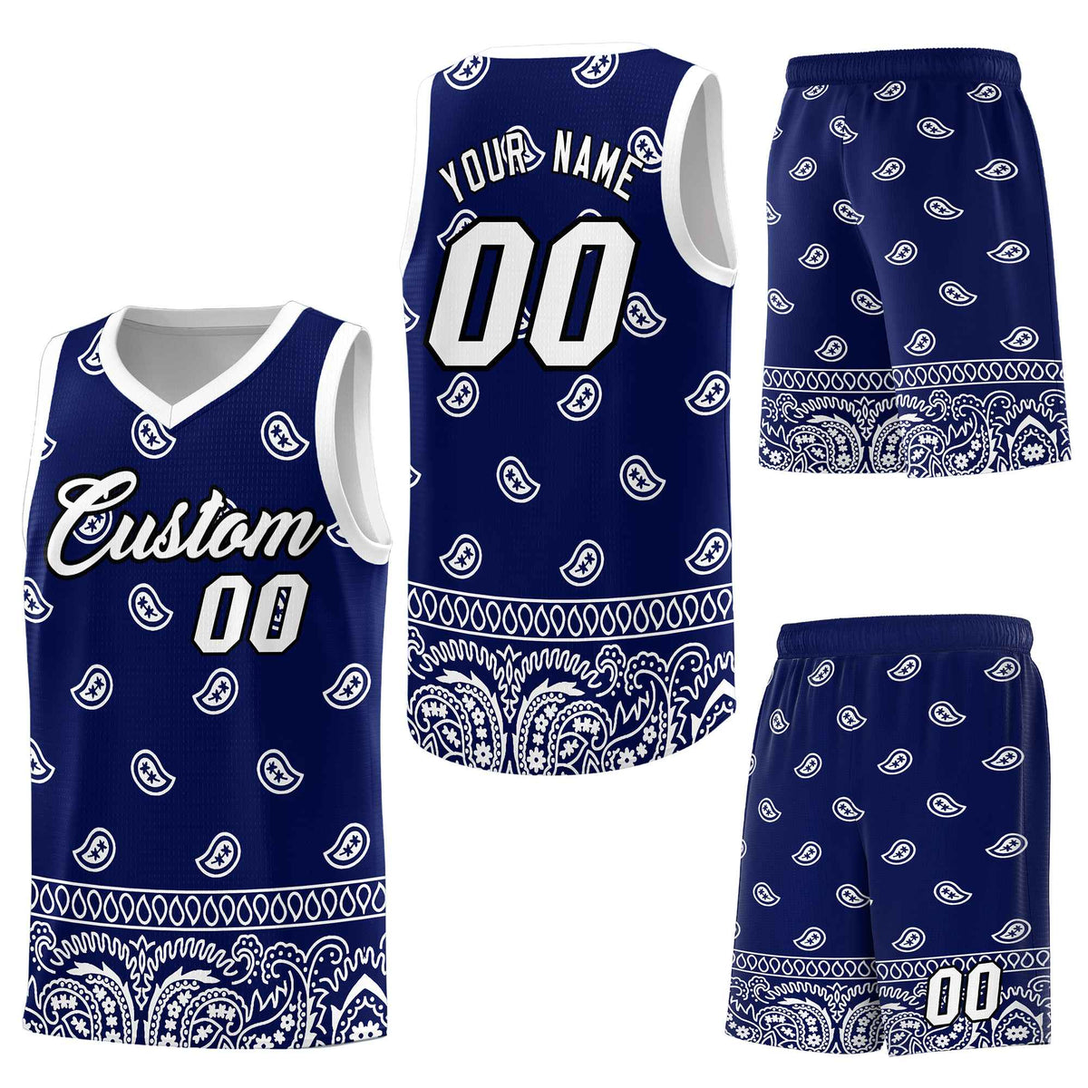 Custom Navy White Personalized Cashew Pattern Sports Uniform Basketball Jersey