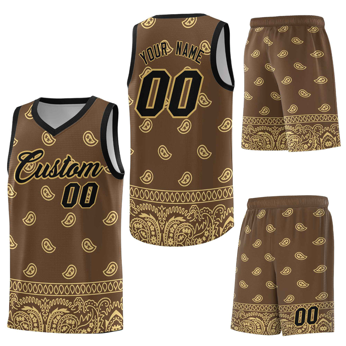 Custom Light Brown Khaki Personalized Cashew Pattern Sports Uniform Basketball Jersey