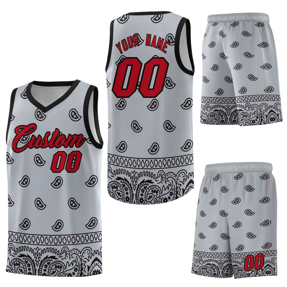 Custom Gray Black Personalized Cashew Pattern Sports Uniform Basketball Jersey