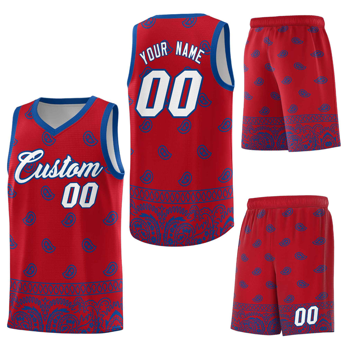 Custom Red Royal Personalized Cashew Pattern Sports Uniform Basketball Jersey