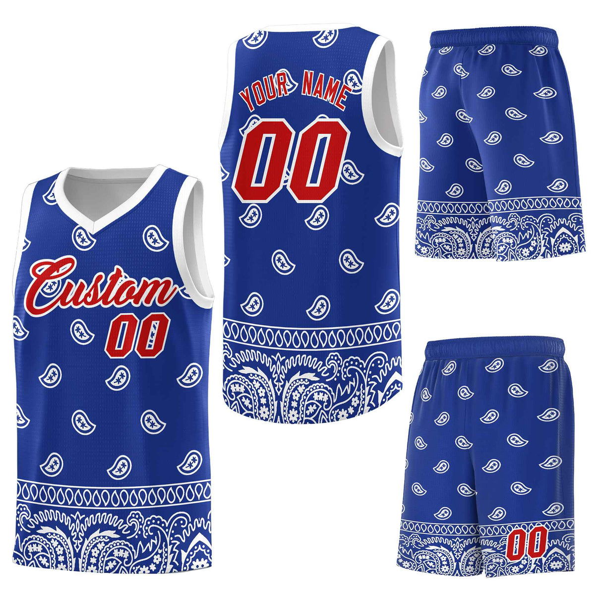 Custom Royal White Personalized Cashew Pattern Sports Uniform Basketball Jersey