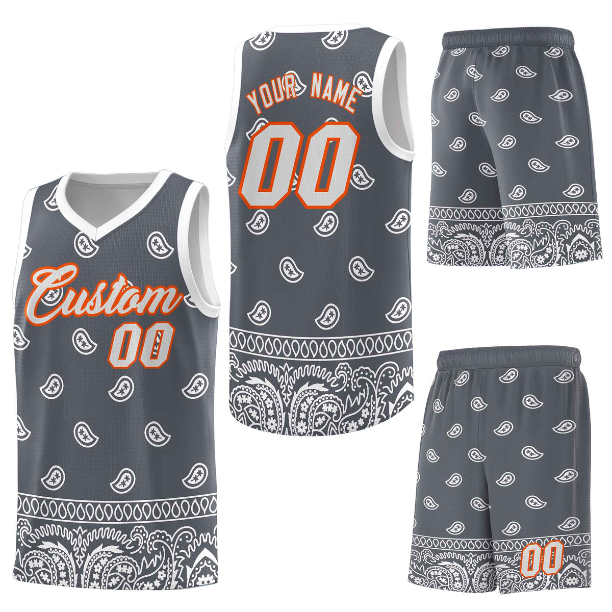 Custom Dark Gray White Personalized Cashew Pattern Sports Uniform Basketball Jersey