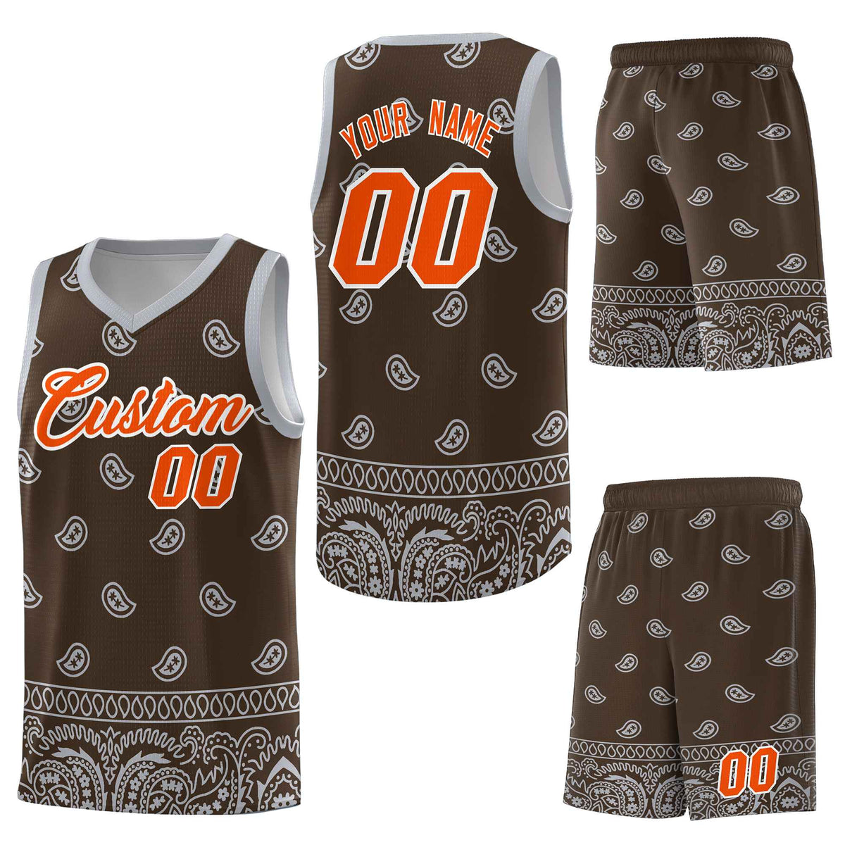 Custom Brown Gray Personalized Cashew Pattern Sports Uniform Basketball Jersey