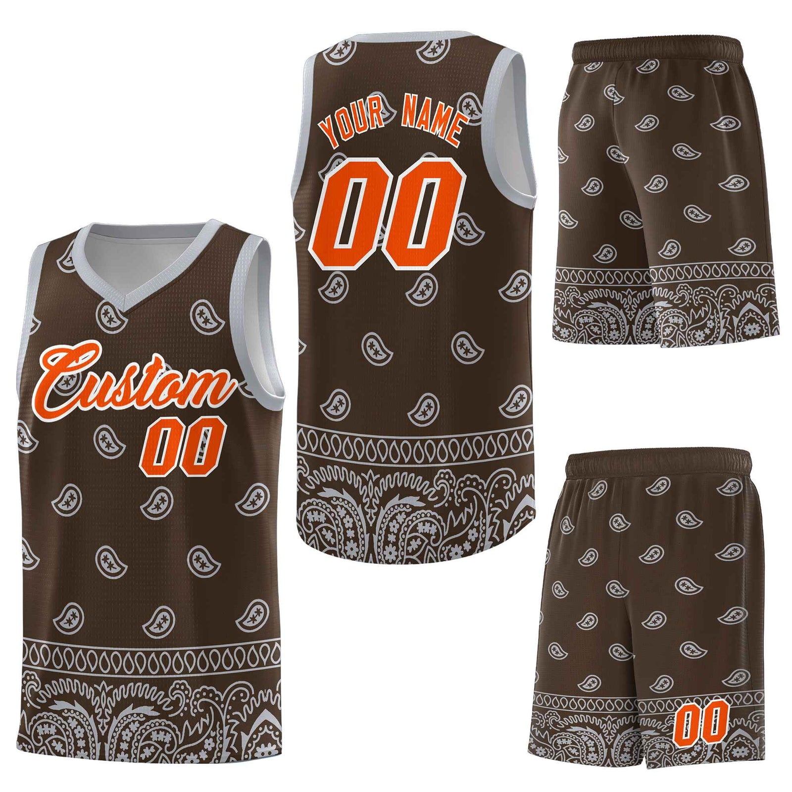 Custom Brown Gray Personalized Cashew Pattern Sports Uniform Basketball Jersey