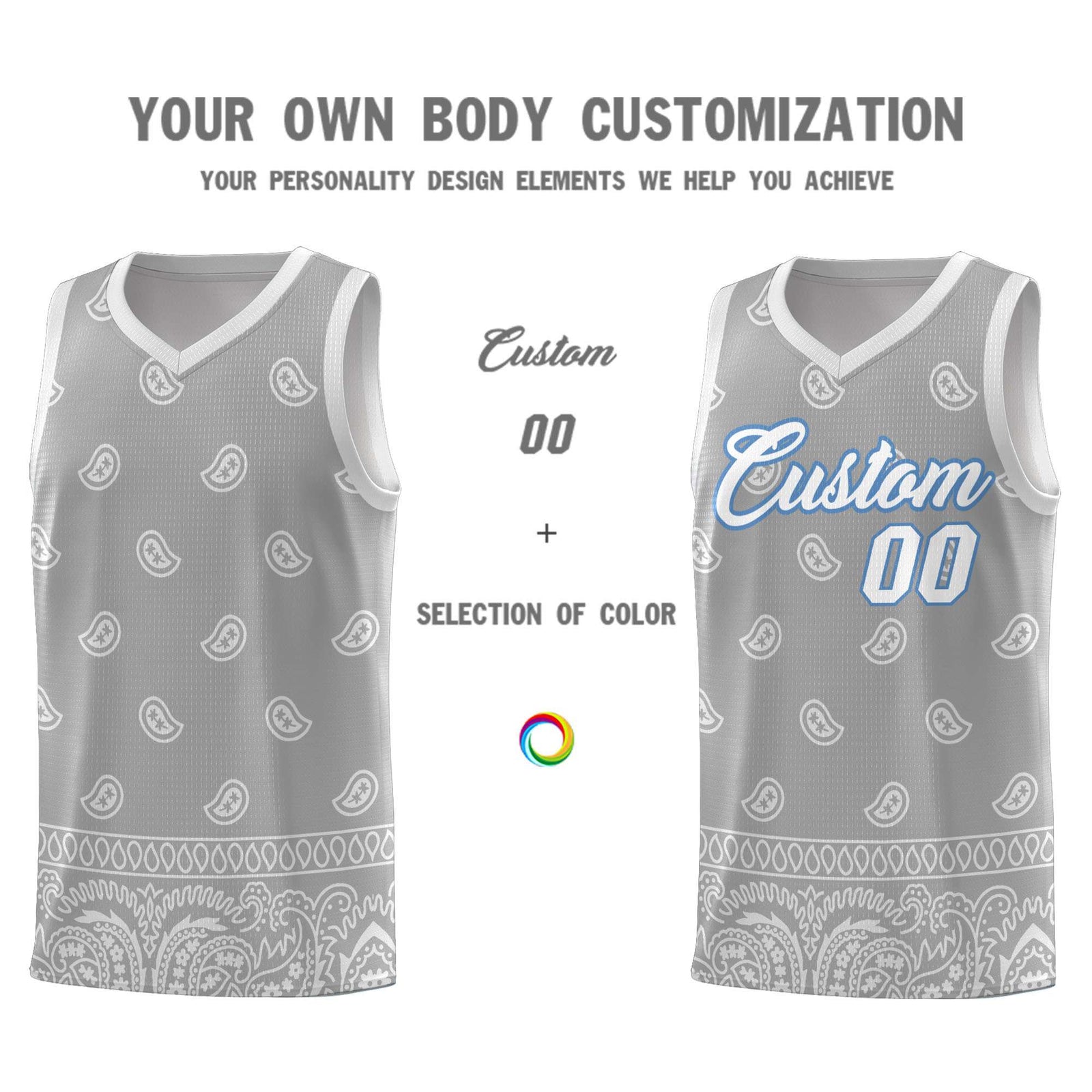 Custom Gray Light Gray Personalized Cashew Pattern Sports Uniform Basketball Jersey