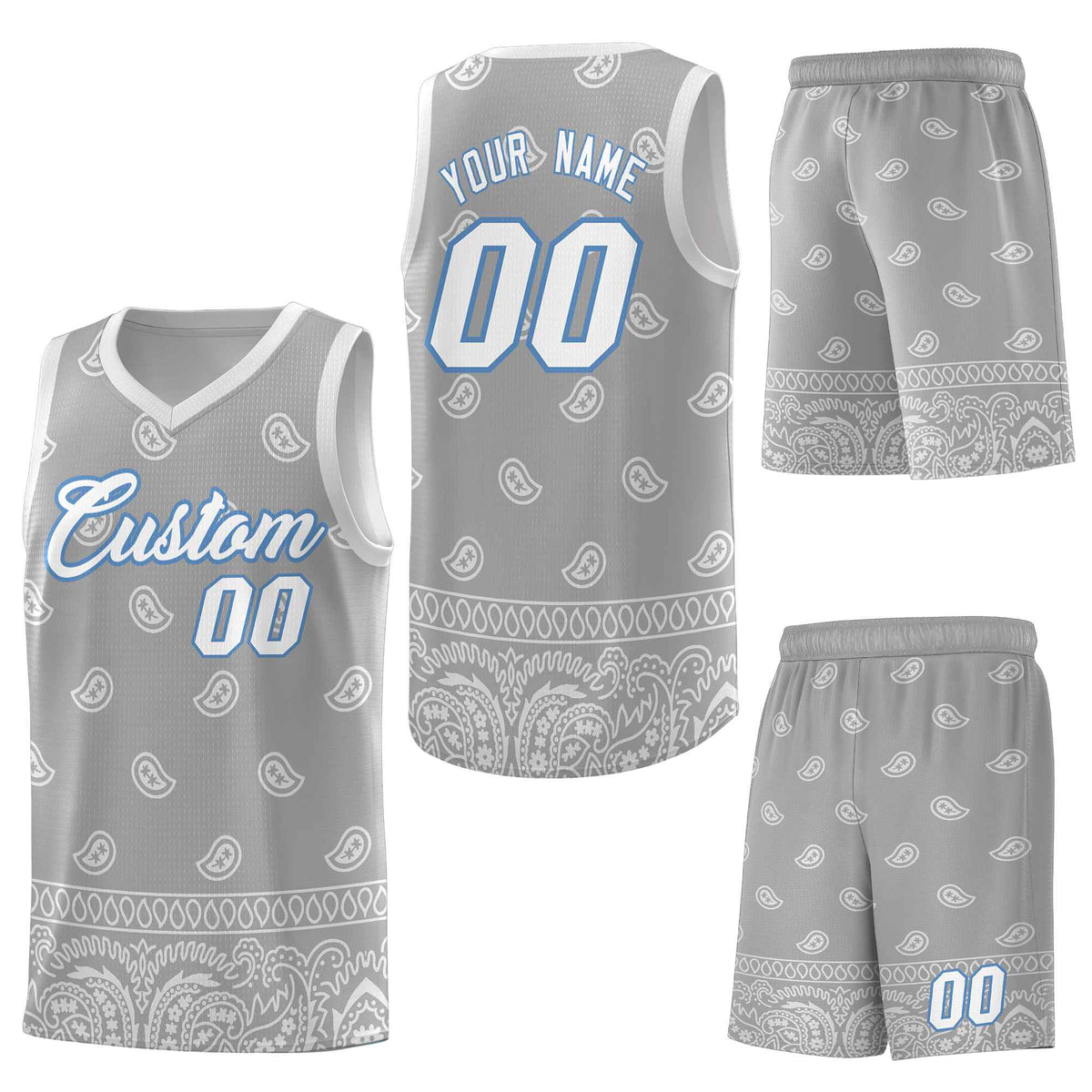 Custom Gray Light Gray Personalized Cashew Pattern Sports Uniform Basketball Jersey