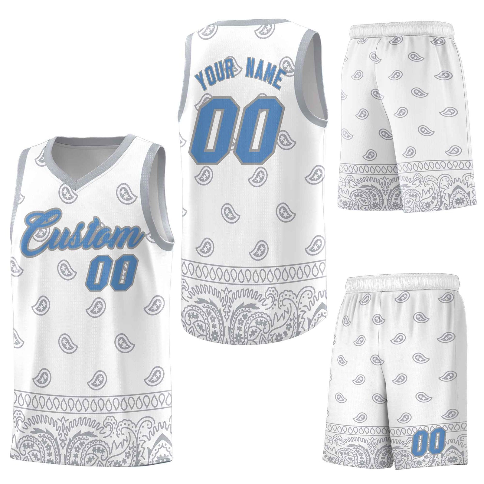 Custom White Gray Personalized Cashew Pattern Sports Uniform Basketball Jersey