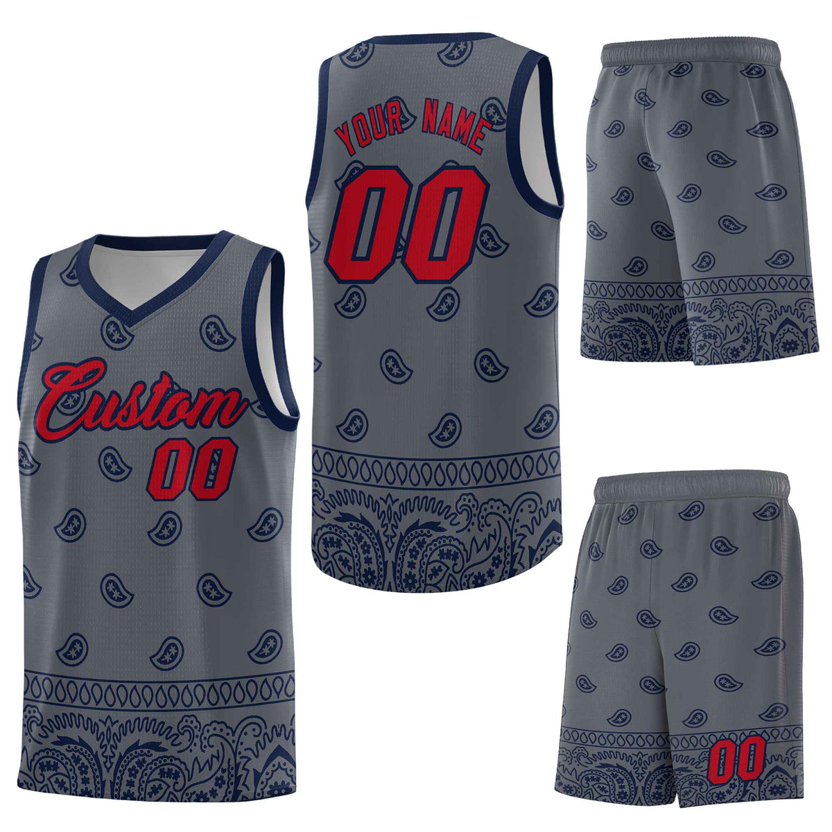 Custom Dark Gray Navy Personalized Cashew Pattern Sports Uniform Basketball Jersey
