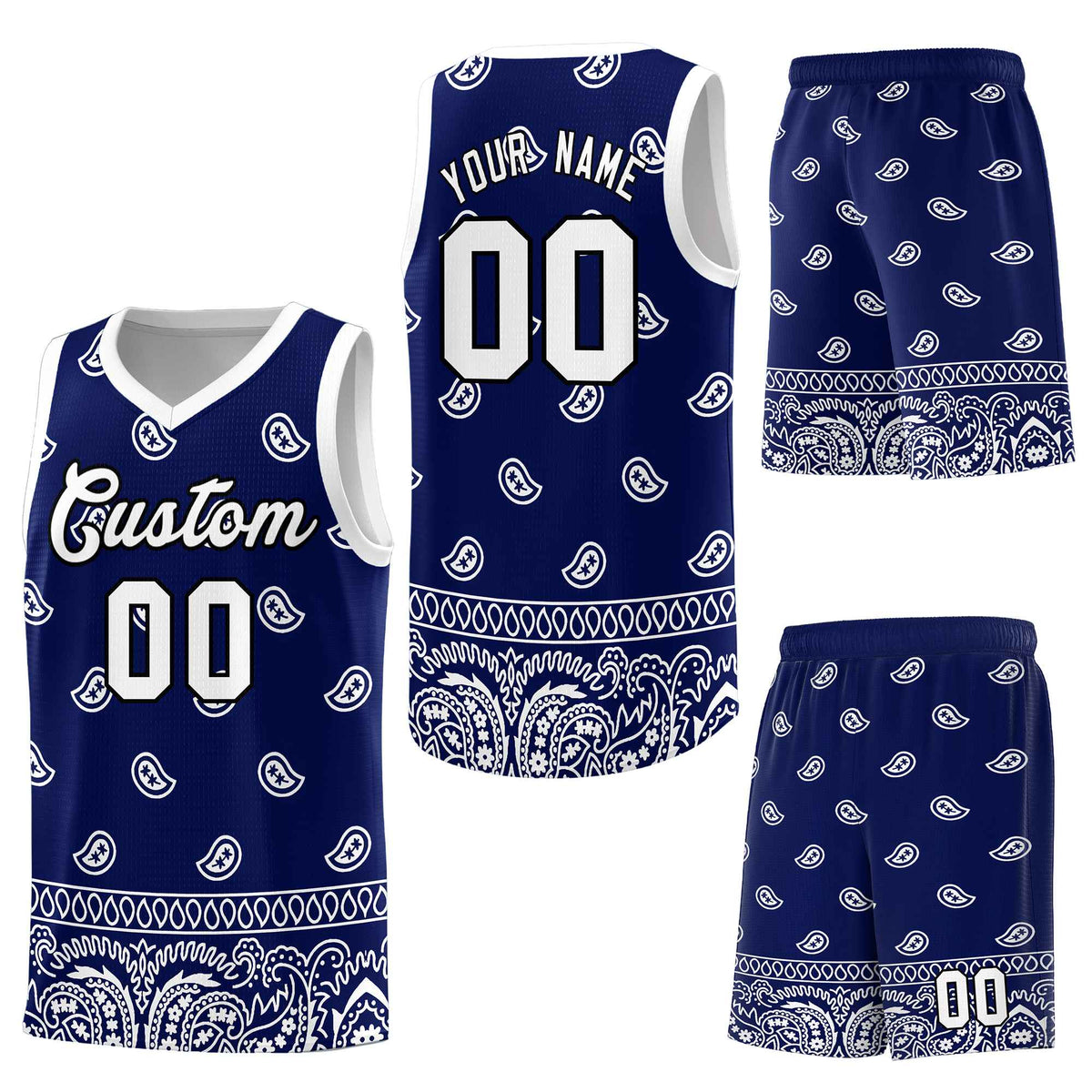 Custom Navy White Personalized Cashew Pattern Sports Uniform Basketball Jersey