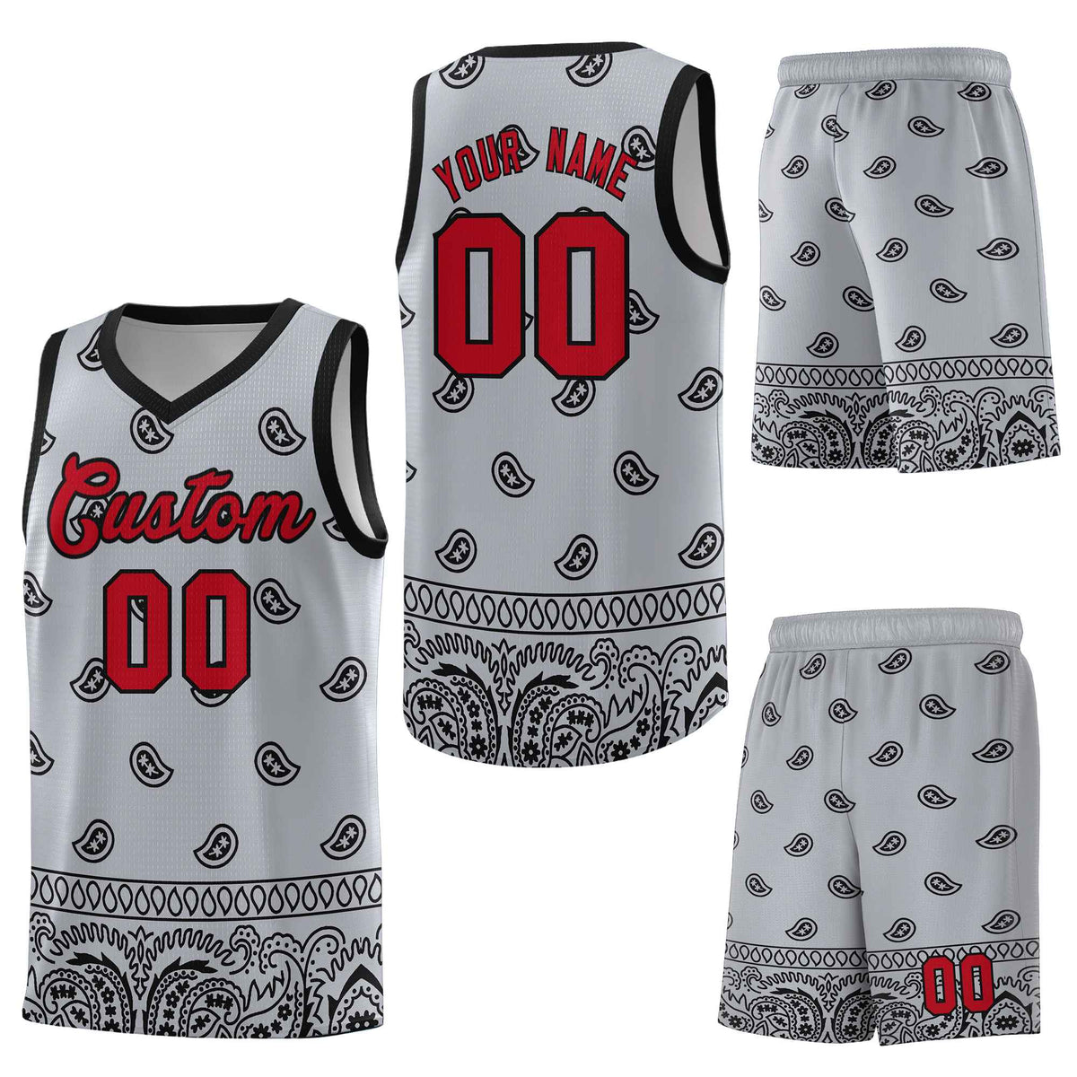 Custom Gray Black Personalized Cashew Pattern Sports Uniform Basketball Jersey