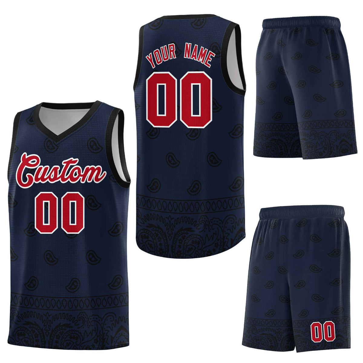Custom Navy Black Personalized Cashew Pattern Sports Uniform Basketball Jersey