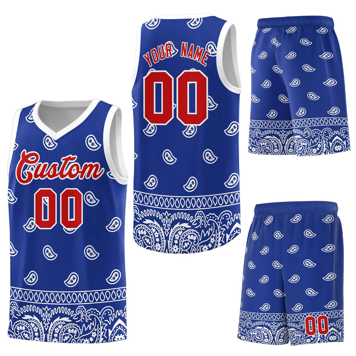 Custom Royal White Personalized Cashew Pattern Sports Uniform Basketball Jersey