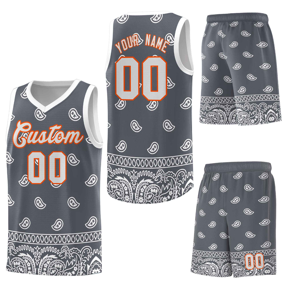 Custom Dark Gray White Personalized Cashew Pattern Sports Uniform Basketball Jersey