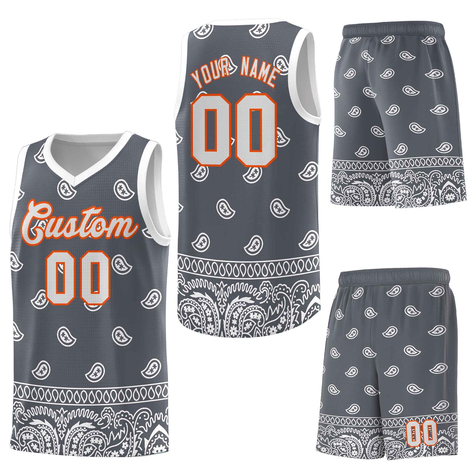 Custom Dark Gray White Personalized Cashew Pattern Sports Uniform Basketball Jersey