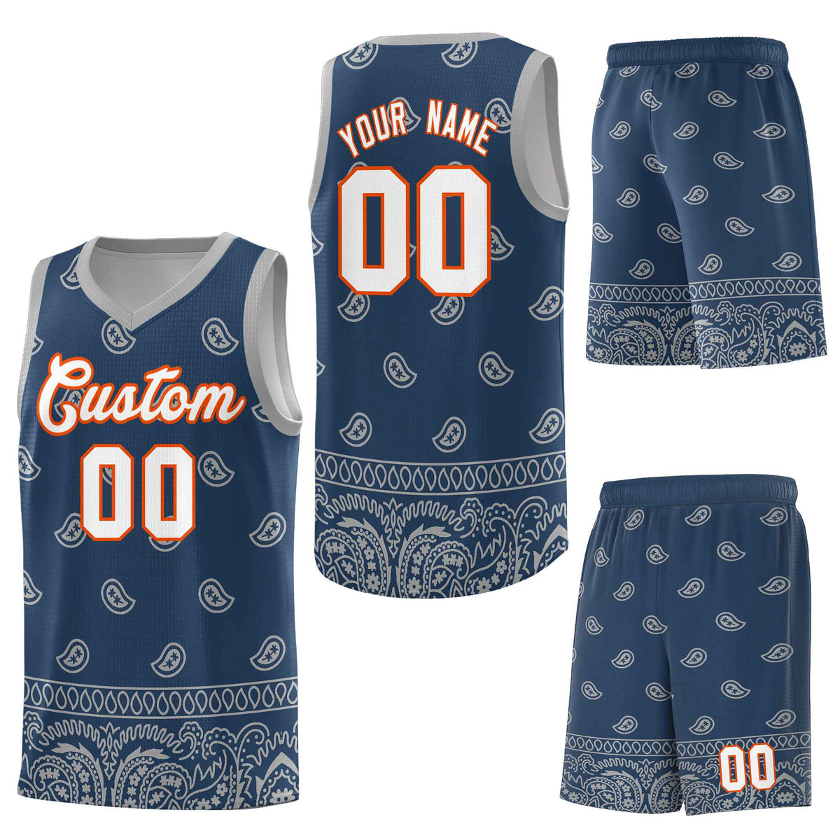 Custom Midnight Blue Gray Personalized Cashew Pattern Sports Uniform Basketball Jersey