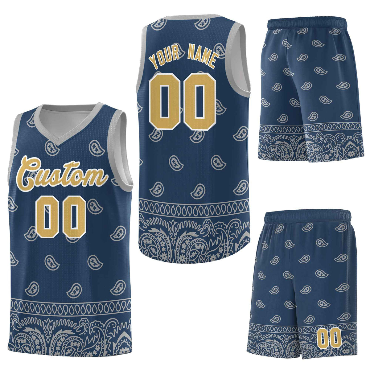 Custom Midnight Blue Gray Personalized Cashew Pattern Sports Uniform Basketball Jersey