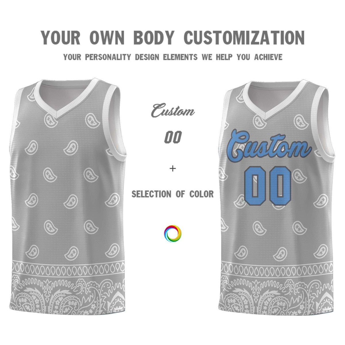 Custom Gray Light Gray Personalized Cashew Pattern Sports Uniform Basketball Jersey
