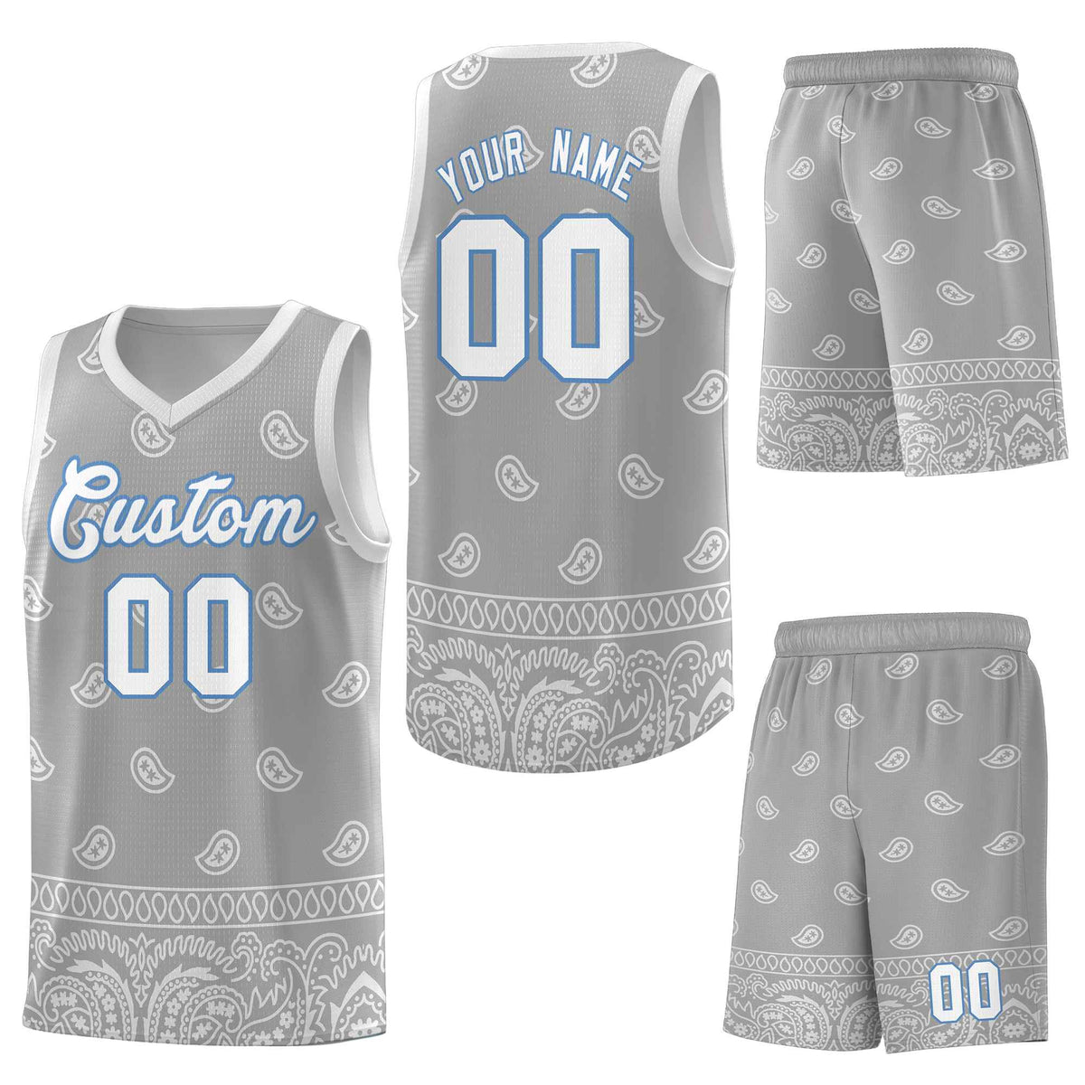 Custom Gray Light Gray Personalized Cashew Pattern Sports Uniform Basketball Jersey