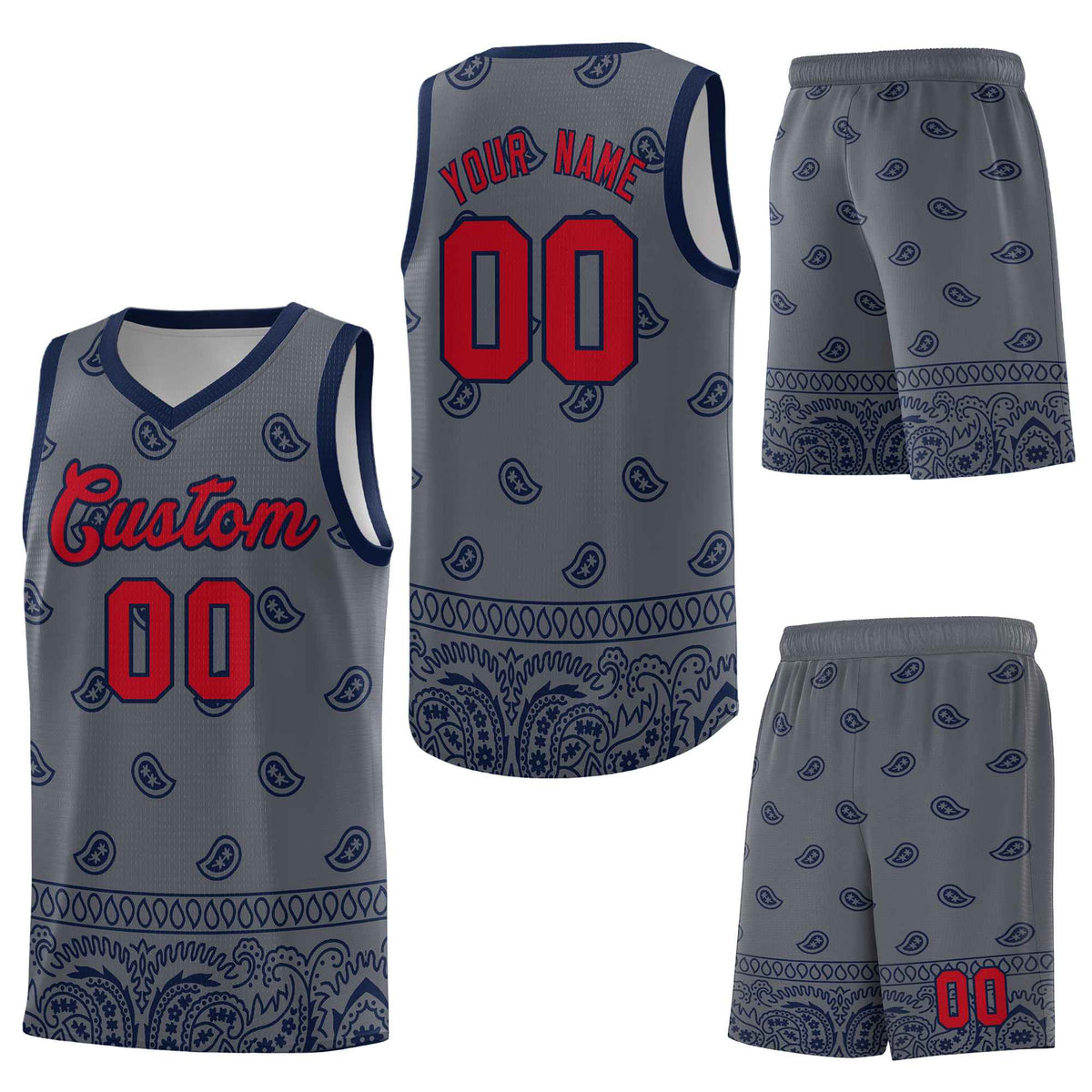 Custom Dark Gray Navy Personalized Cashew Pattern Sports Uniform Basketball Jersey