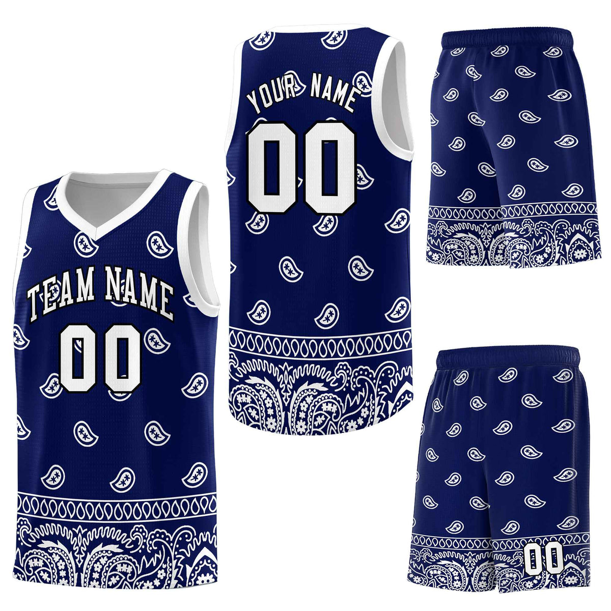 Custom Navy White Personalized Cashew Pattern Sports Uniform Basketball Jersey