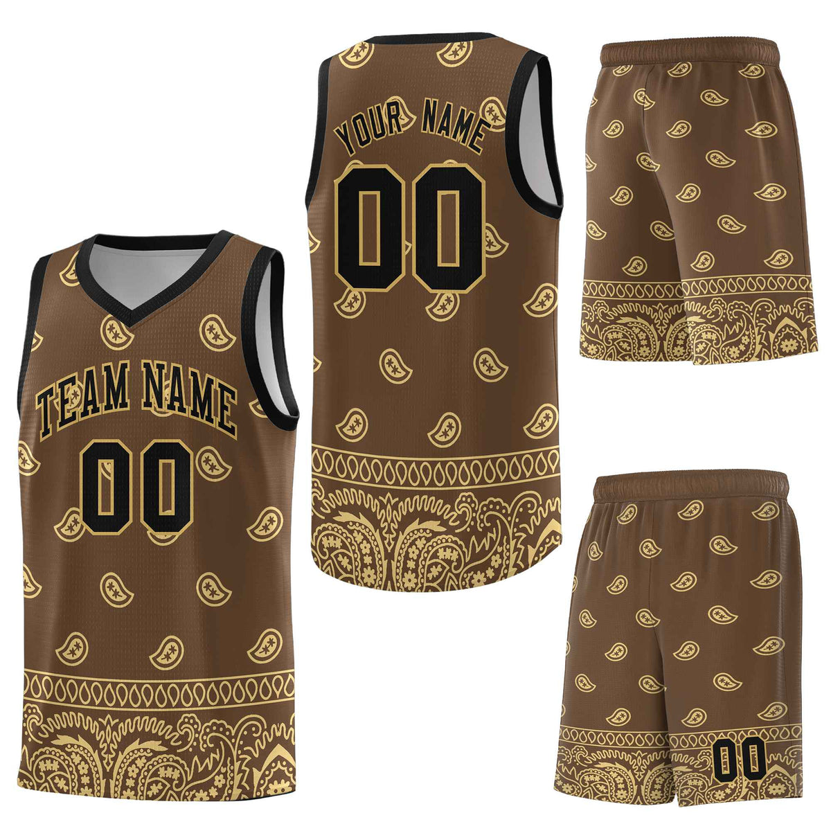Custom Light Brown Khaki Personalized Cashew Pattern Sports Uniform Basketball Jersey