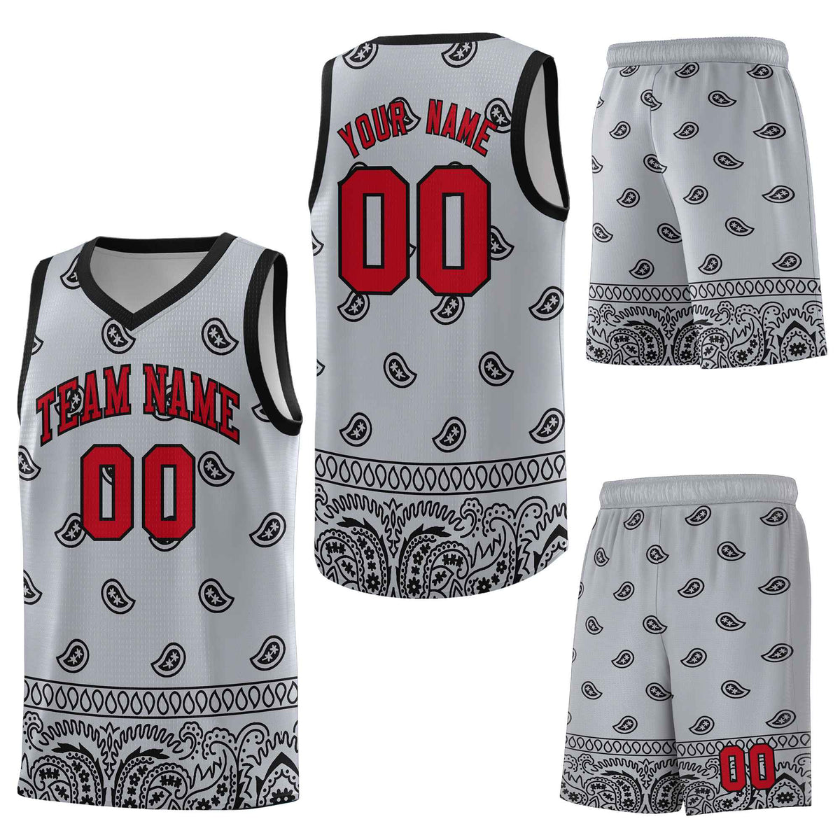 Custom Gray Black Personalized Cashew Pattern Sports Uniform Basketball Jersey