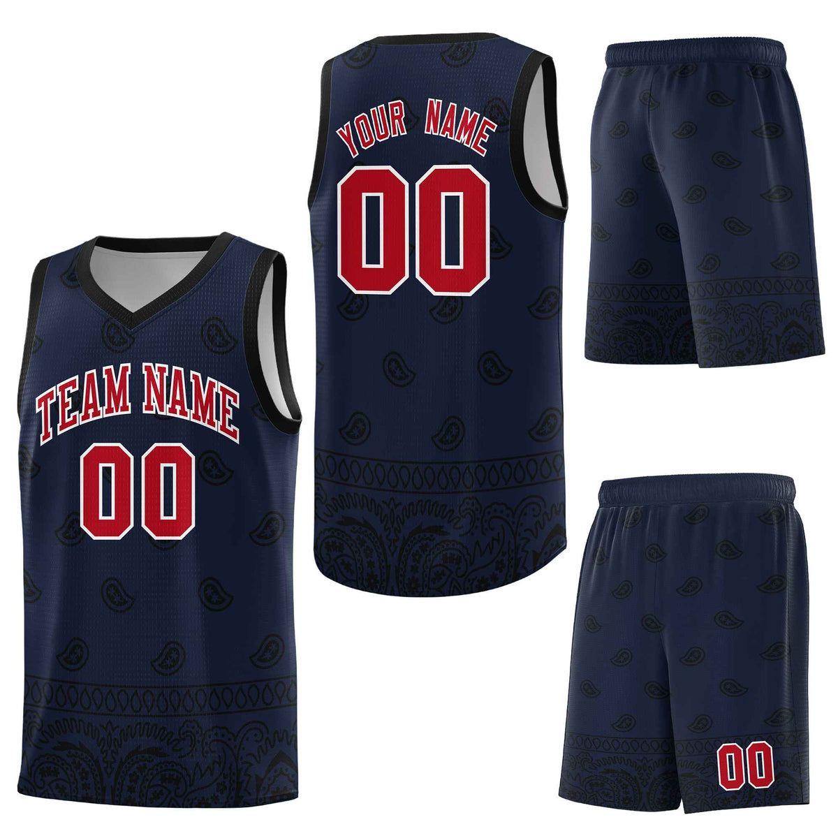 Custom Navy Black Personalized Cashew Pattern Sports Uniform Basketball Jersey