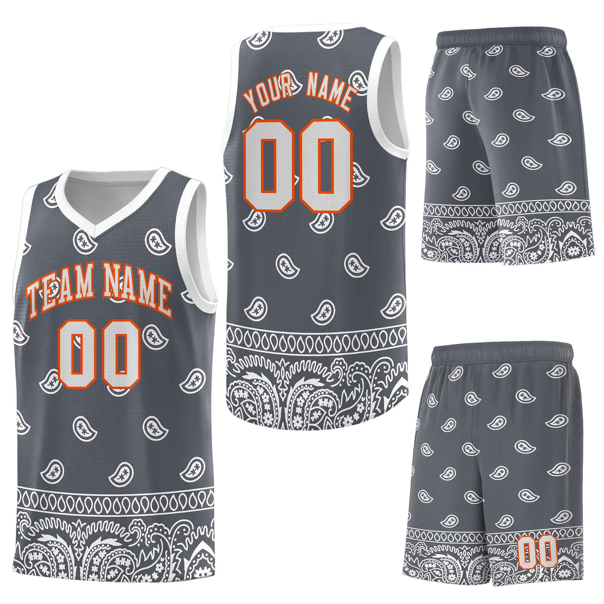 Custom Dark Gray White Personalized Cashew Pattern Sports Uniform Basketball Jersey
