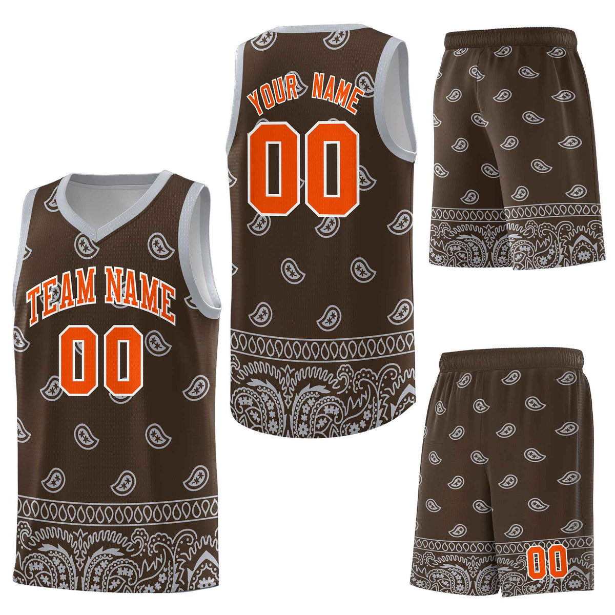 Custom Brown Gray Personalized Cashew Pattern Sports Uniform Basketball Jersey