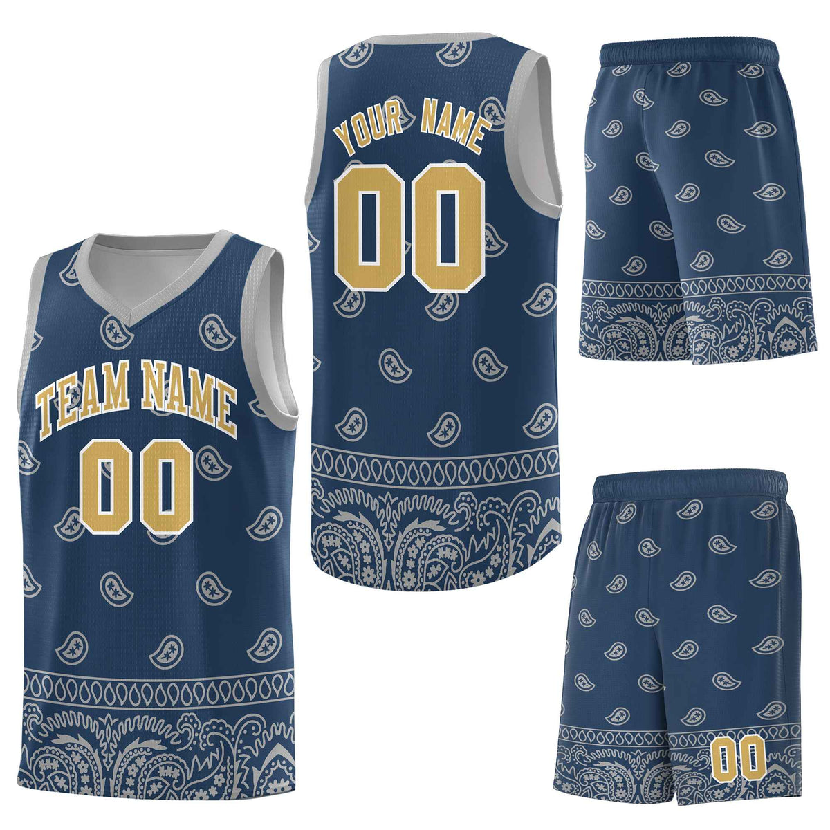 Custom Midnight Blue Gray Personalized Cashew Pattern Sports Uniform Basketball Jersey