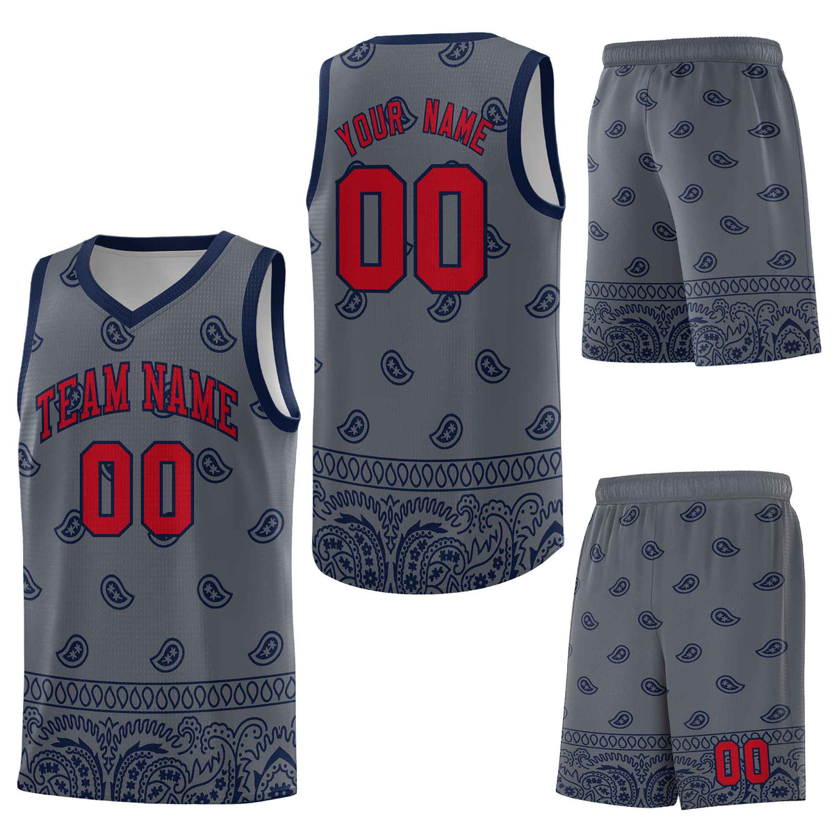 Custom Dark Gray Navy Personalized Cashew Pattern Sports Uniform Basketball Jersey