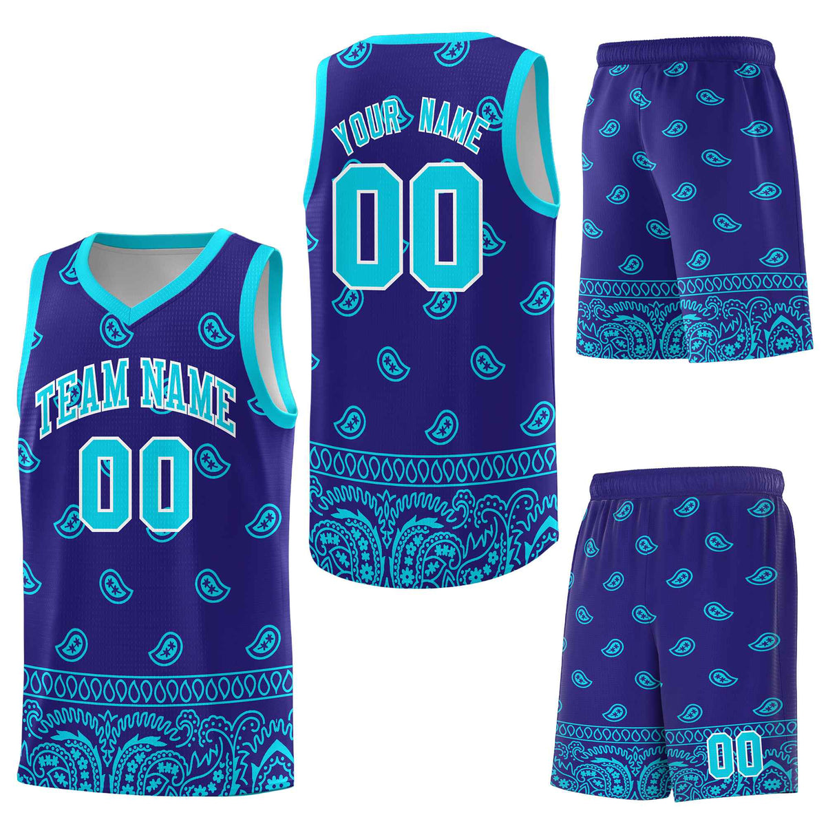 Custom Royal Bright Green Personalized Cashew Pattern Sports Uniform Basketball Jersey