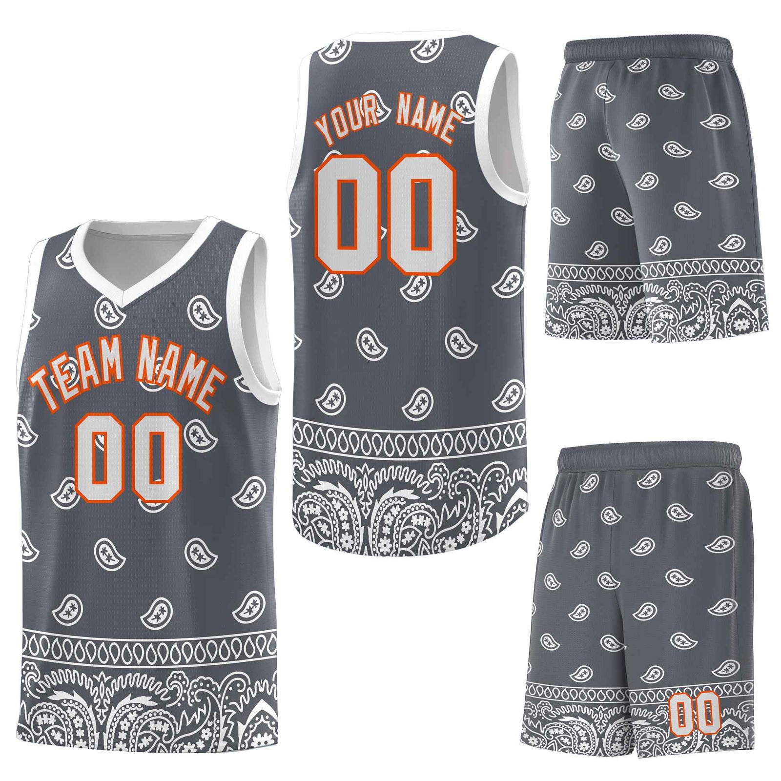 Custom Dark Gray White Personalized Cashew Pattern Sports Uniform Basketball Jersey