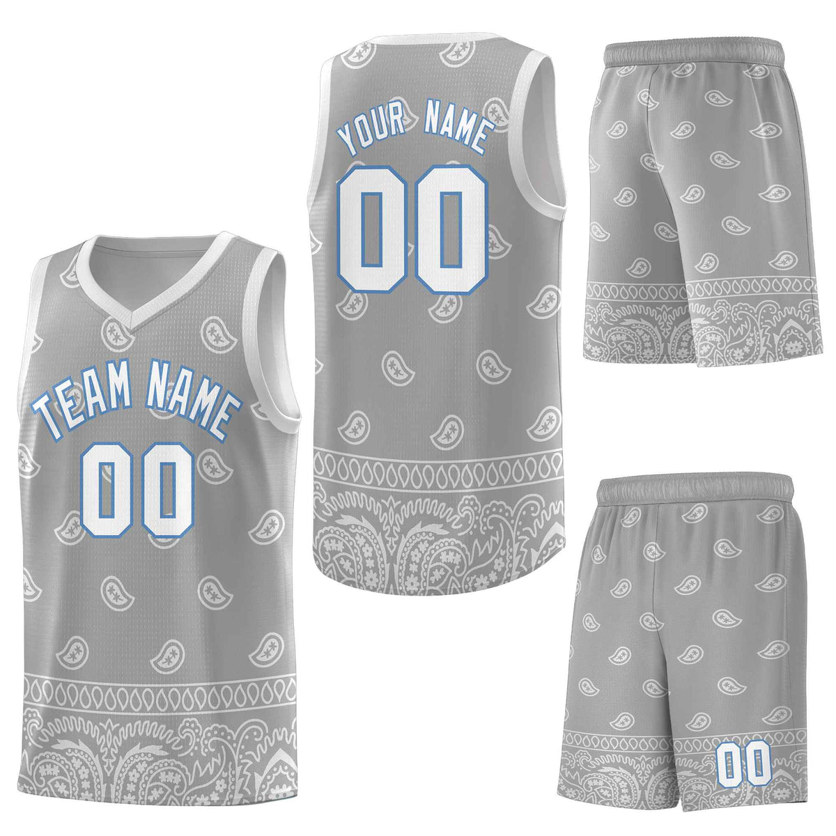 Custom Gray Light Gray Personalized Cashew Pattern Sports Uniform Basketball Jersey